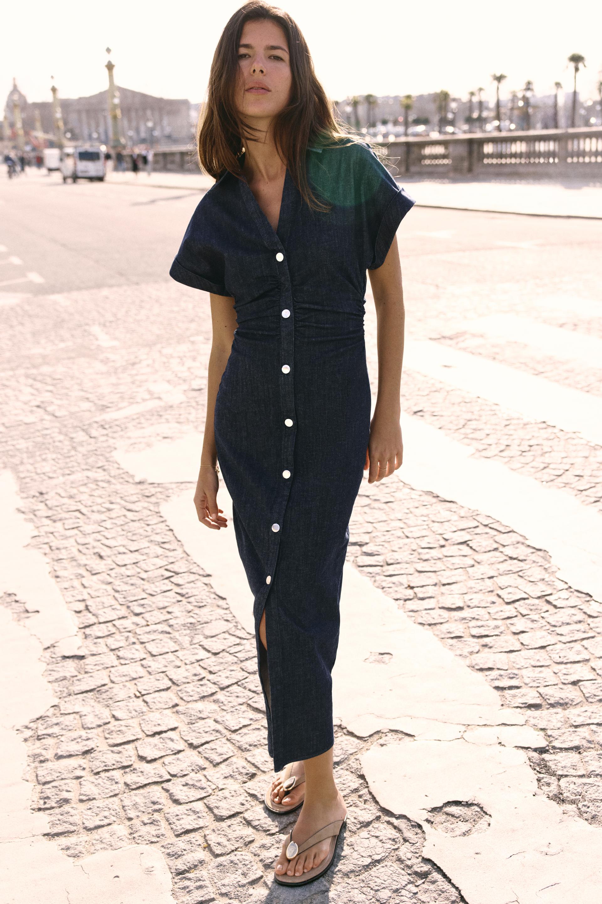 Victoria | Donkerblauwe Denim Jurk - Midi