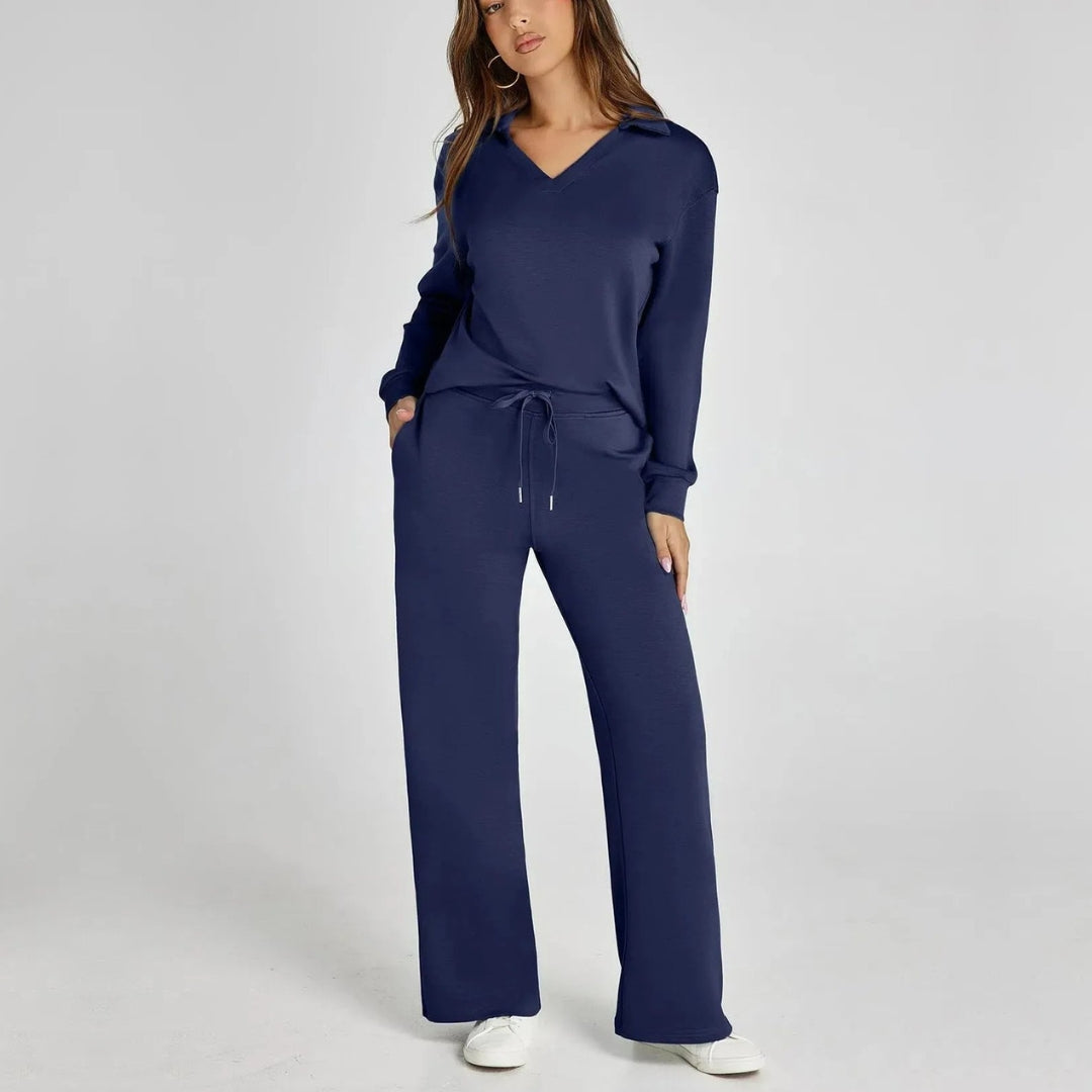 Stijlvolle Dames Loungewear Set met Wijde Pijpen