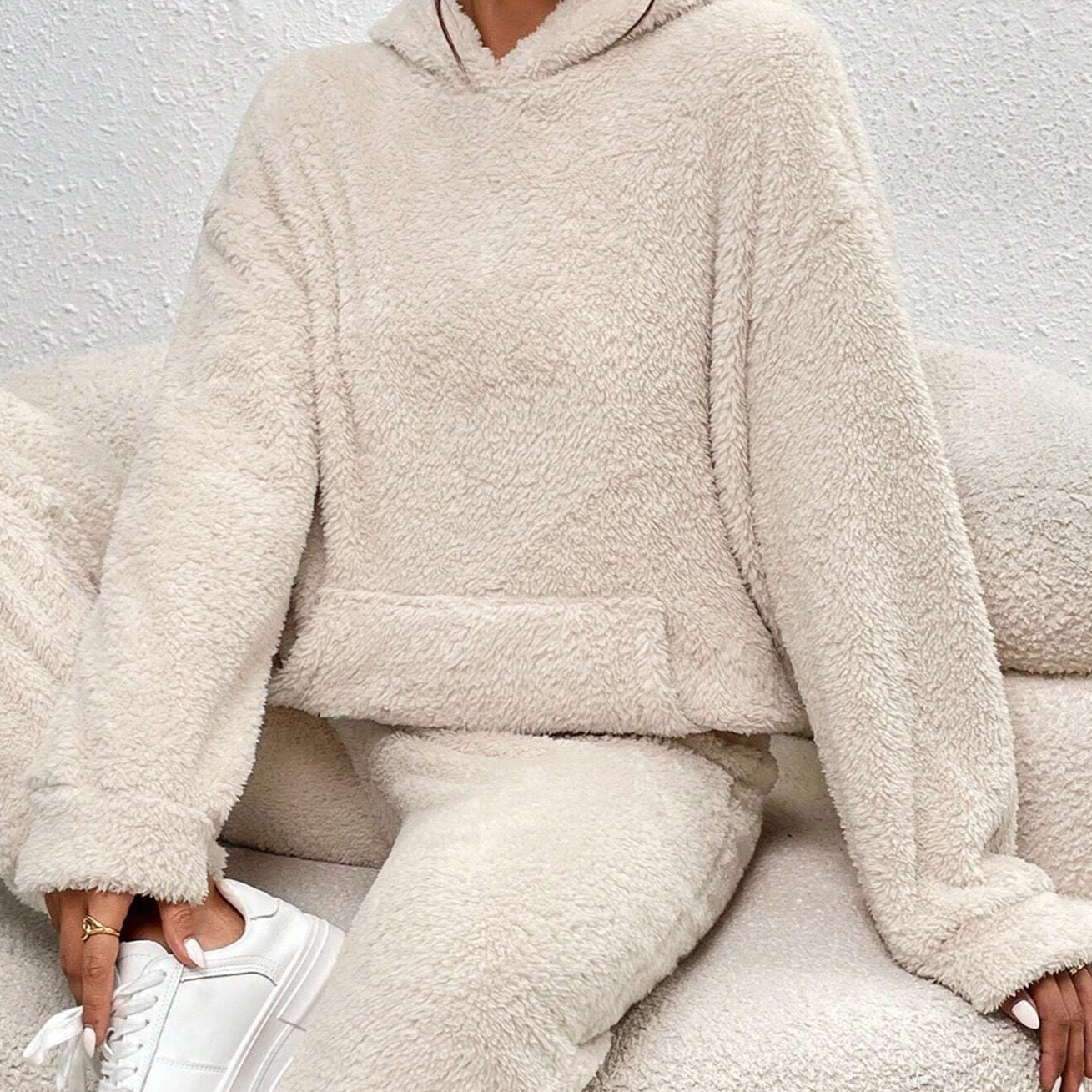 Comfortabele Zachte Teddy Jas Dames Loungewear Set met Hoodie
