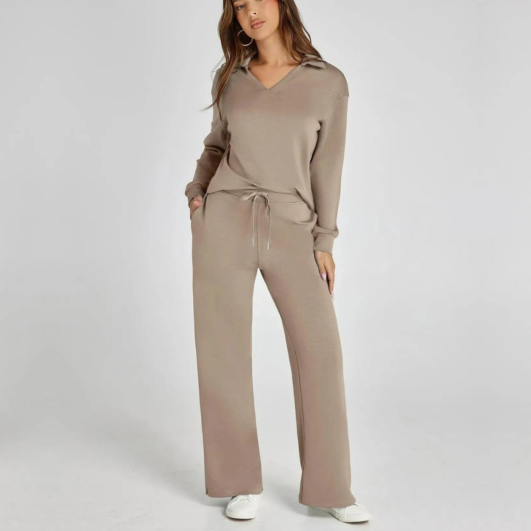 Stijlvolle Dames Loungewear Set met Wijde Pijpen