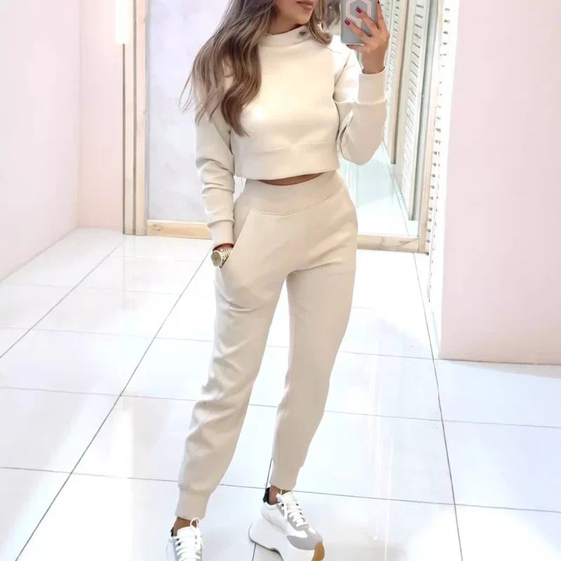 Comfortabel Dames Tweedelig Trainingspak met Cropped Sweater