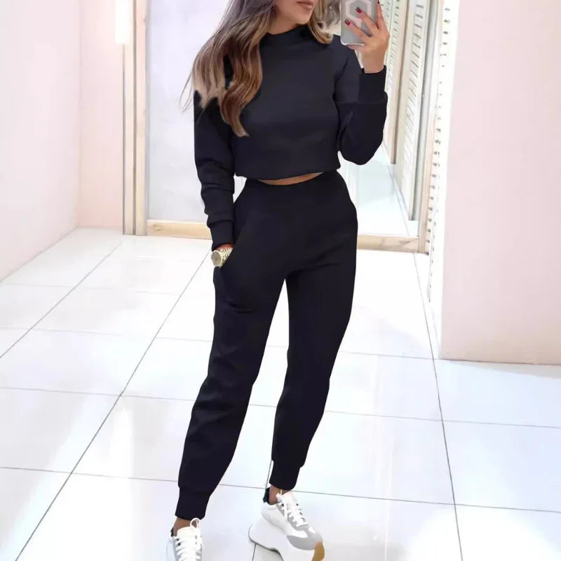Comfortabel Dames Tweedelig Trainingspak met Cropped Sweater