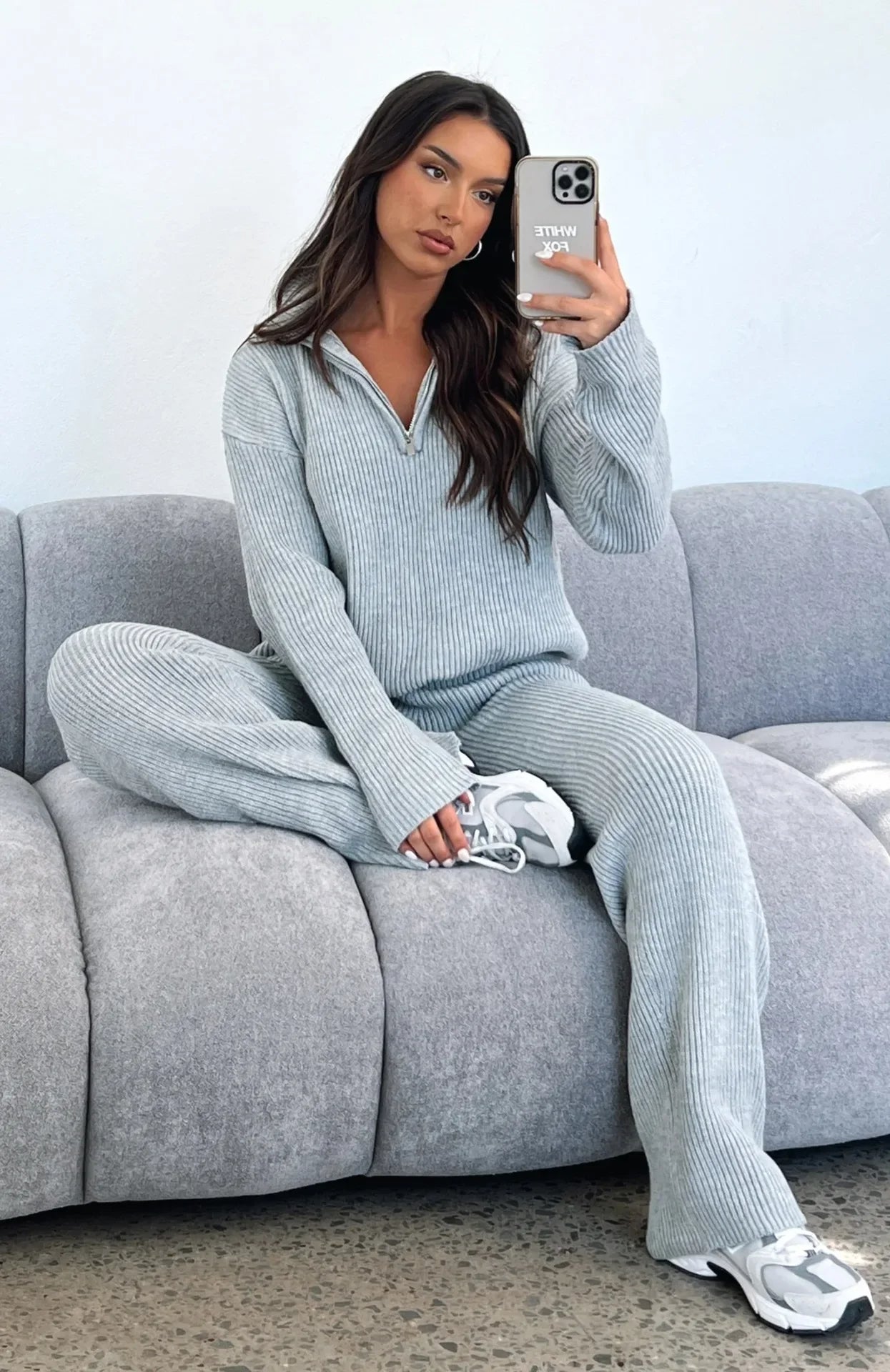 Kim | Gebreide Set met Flared Broek en Zip Trui