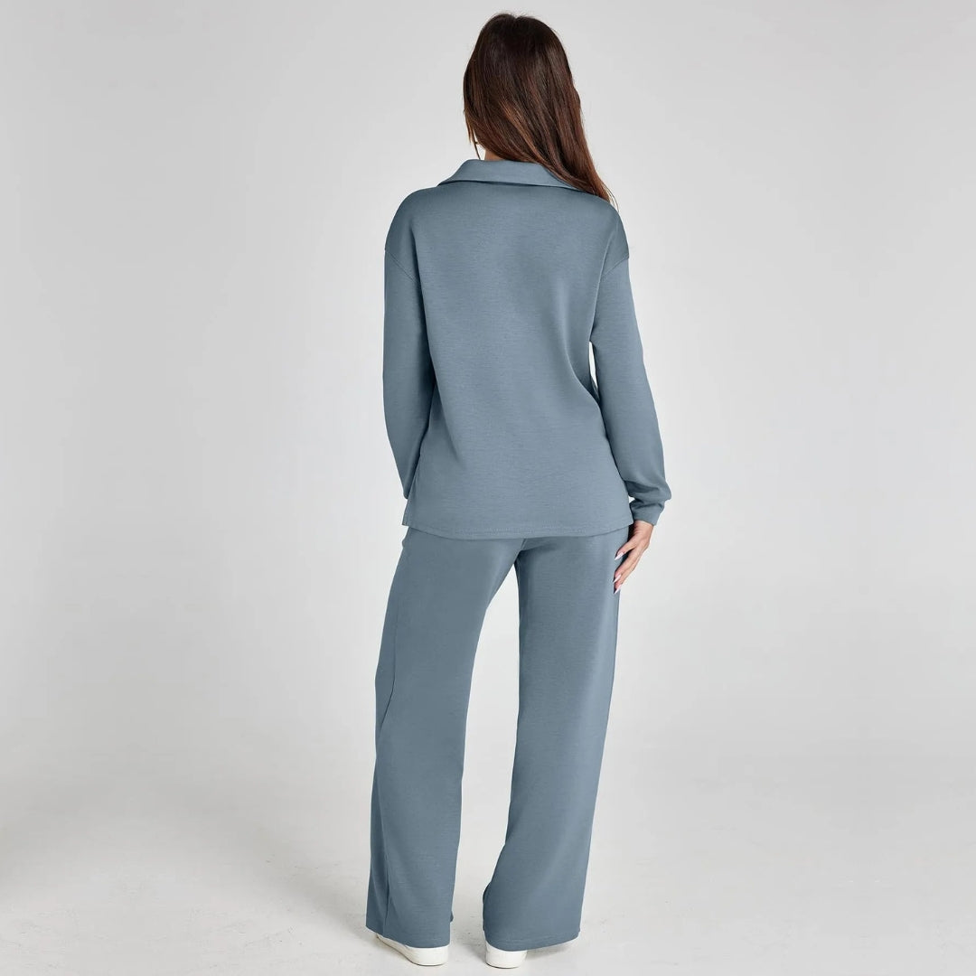 Stijlvolle Dames Loungewear Set met Wijde Pijpen