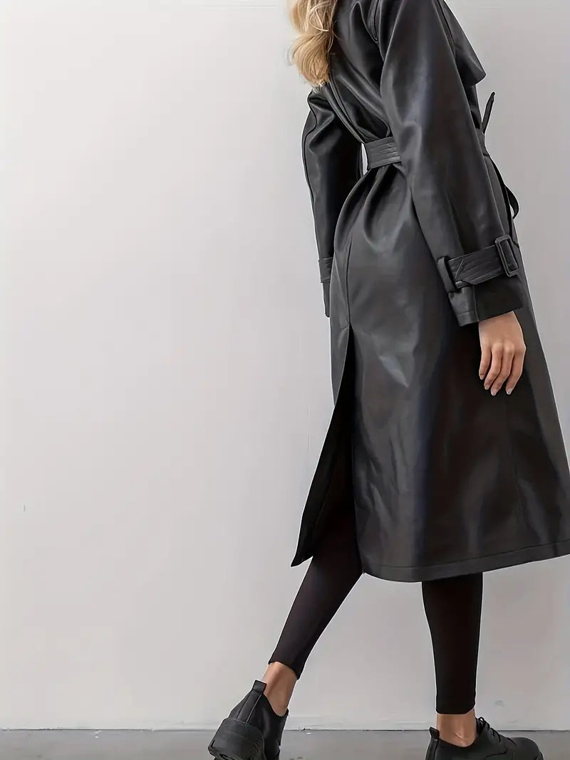 Stijlvolle Leren Dames Trenchcoat met Ceintuur