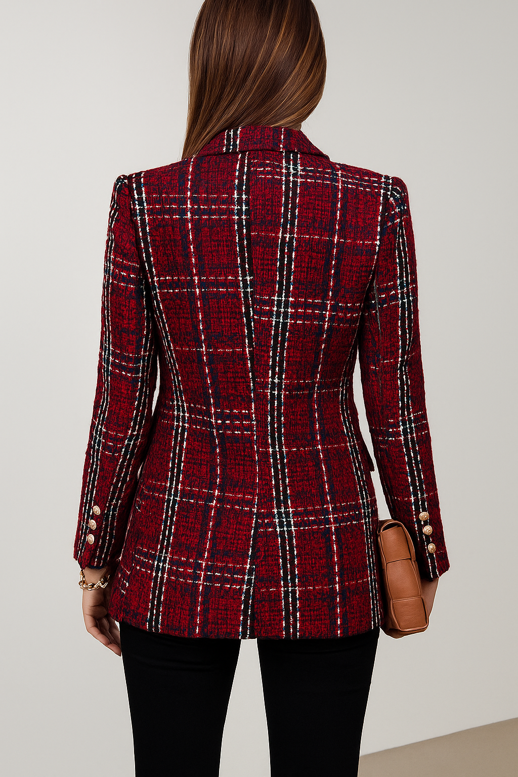 Amber - Geruite Blazer met Luxe Knopen