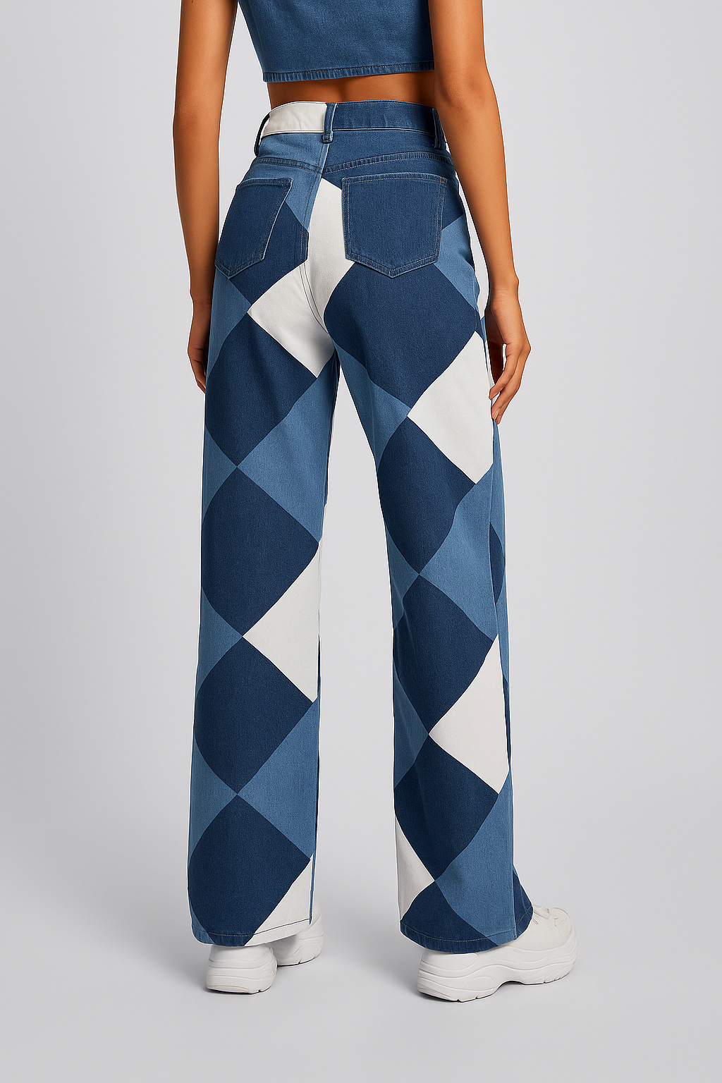 Leonela | Trendy Patchwork Wide-Leg Jeans met High-Waist