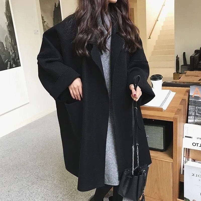 Oversized Elegante Dames Wollen Jas met Grote Zakken