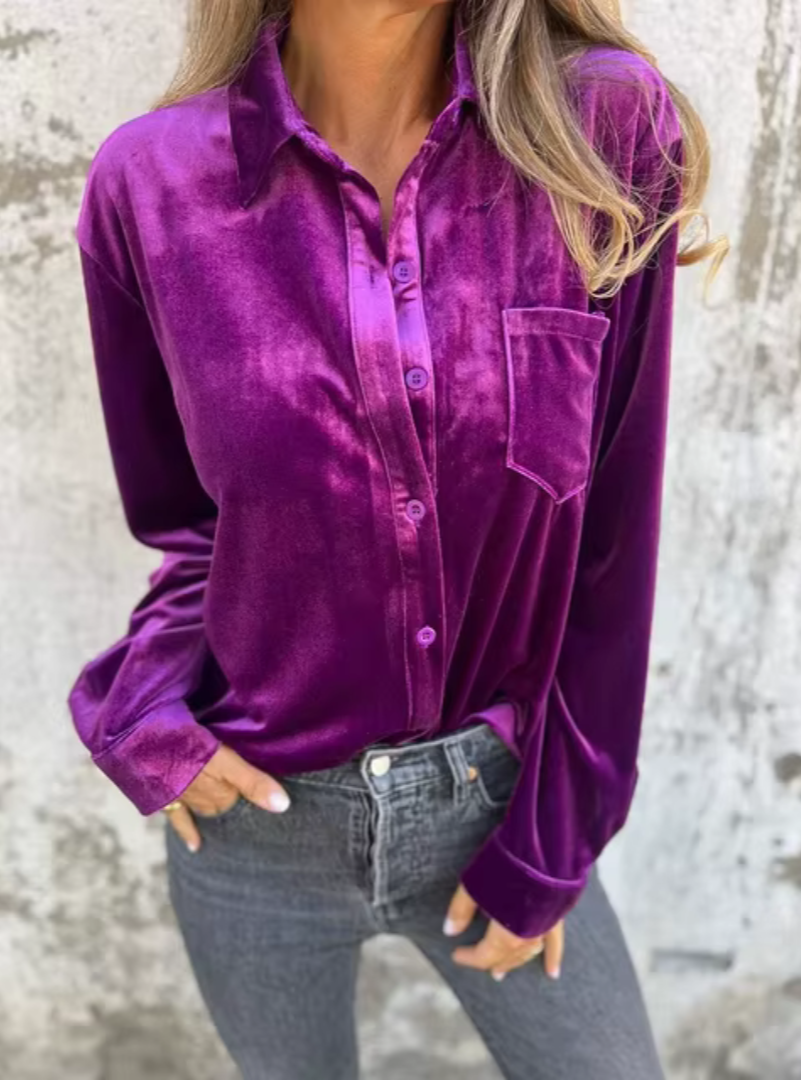 Esther | Velvet Button-Up Blouse