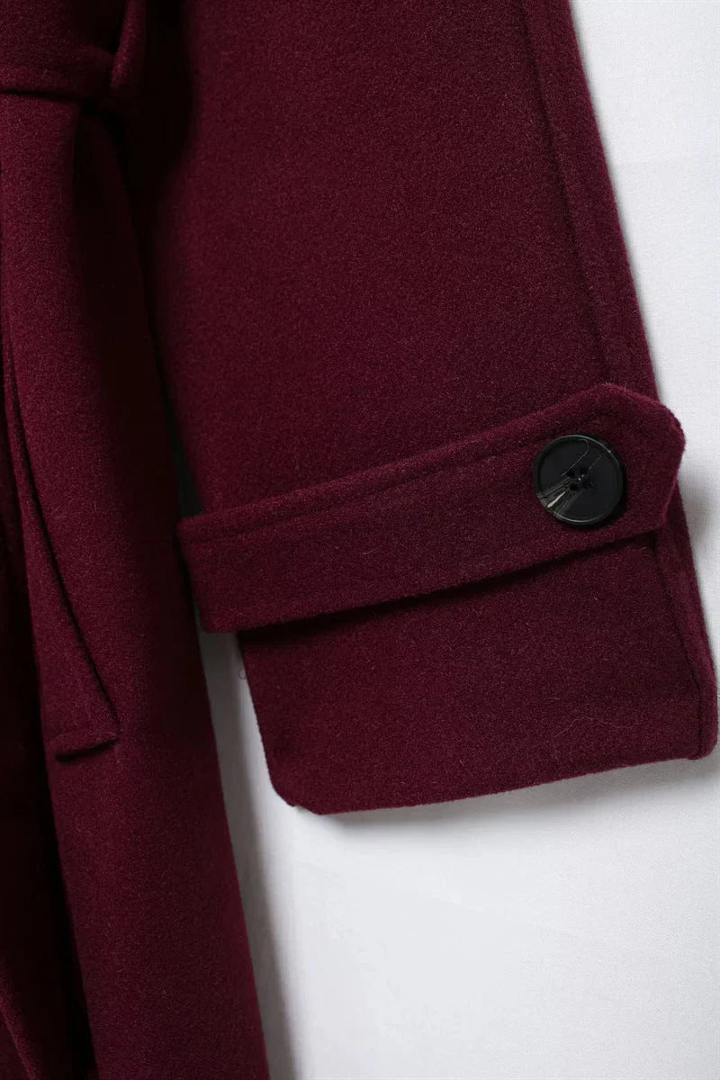 Leonie | Elegante Lange Burgundy Mantel Jas
