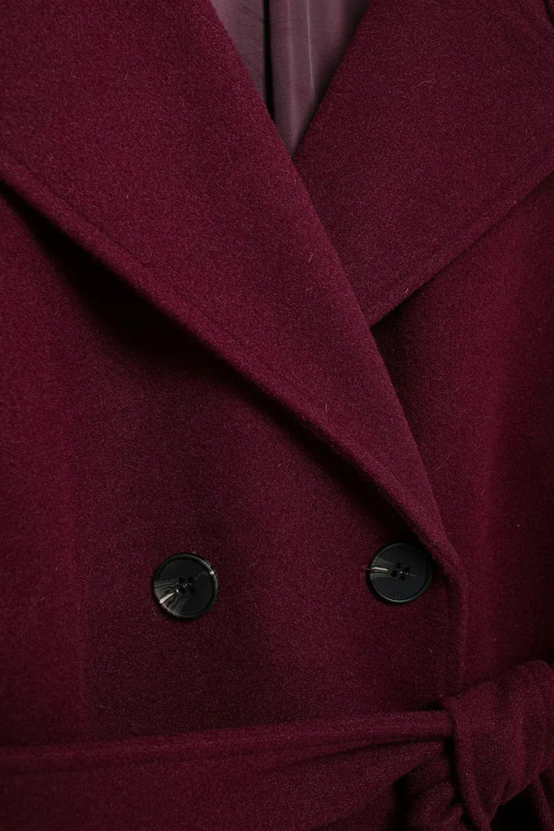 Leonie | Elegante Lange Burgundy Mantel Jas