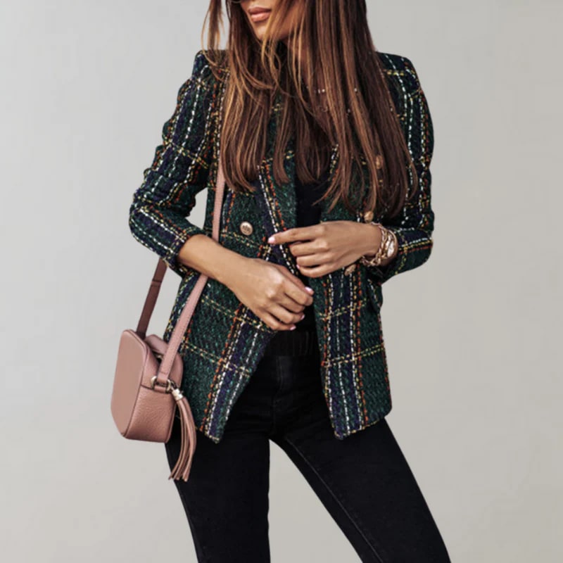 Amber - Geruite Blazer met Luxe Knopen