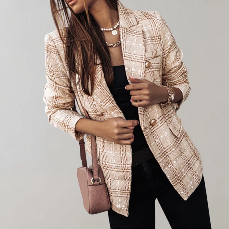 Amber - Geruite Blazer met Luxe Knopen
