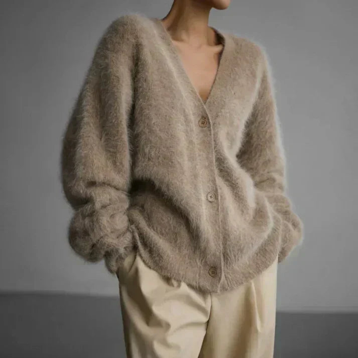 Oversized Zachte Dames Fluffy Cardigan met Knopen