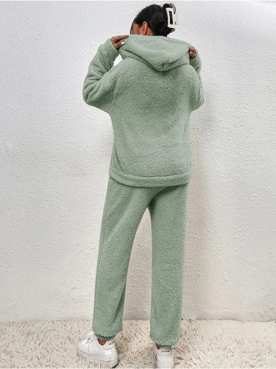 Comfortabele Zachte Teddy Jas Dames Loungewear Set met Hoodie