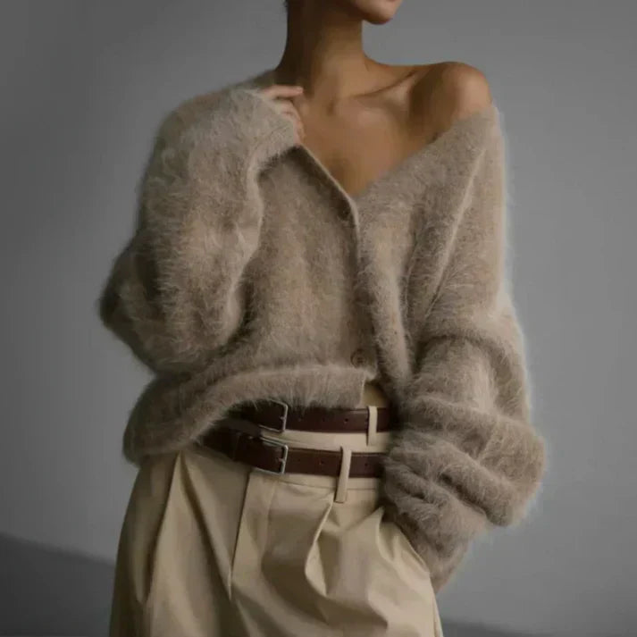 Oversized Zachte Dames Fluffy Cardigan met Knopen
