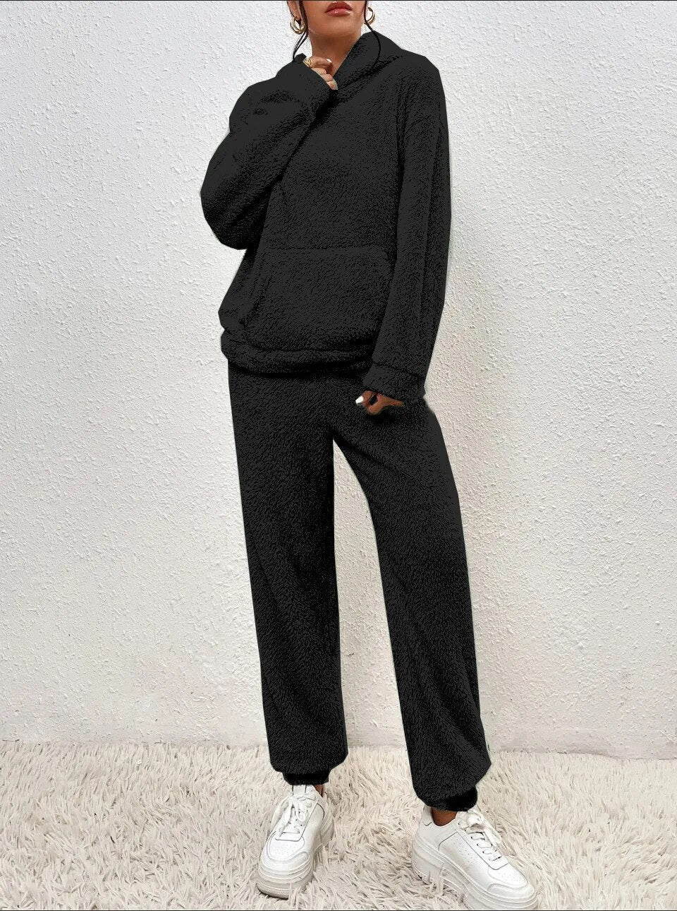 Comfortabele Zachte Teddy Jas Dames Loungewear Set met Hoodie