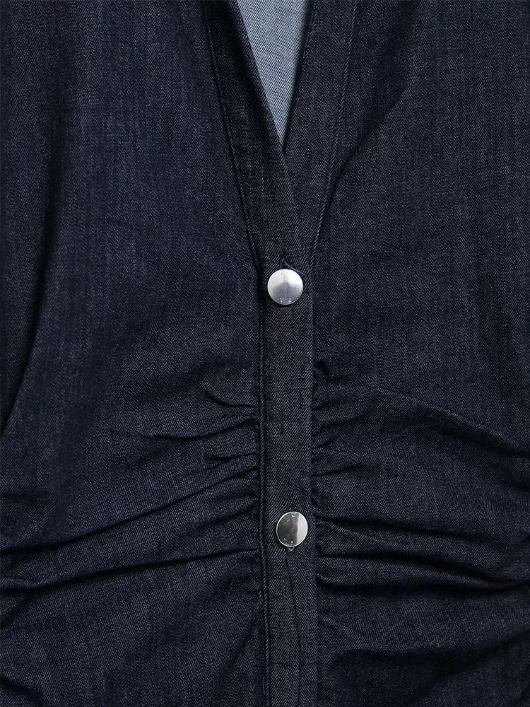 Victoria | Donkerblauwe Denim Jurk - Midi