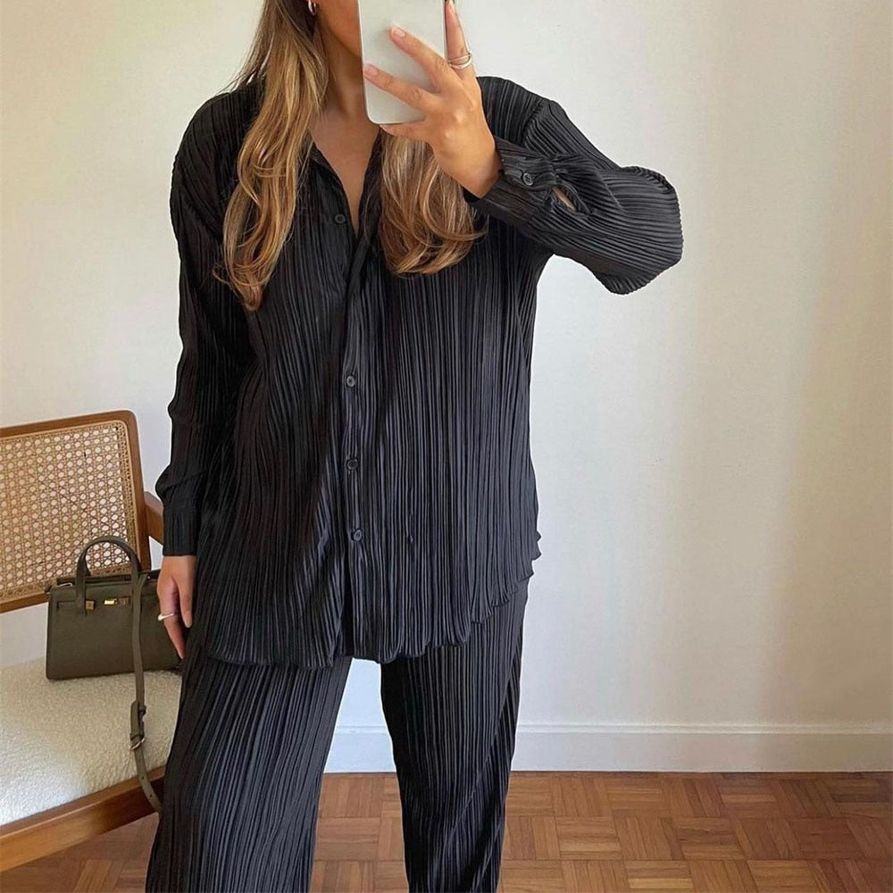 Magenta | Luxe Plissé Set met Losvallend Silhouet