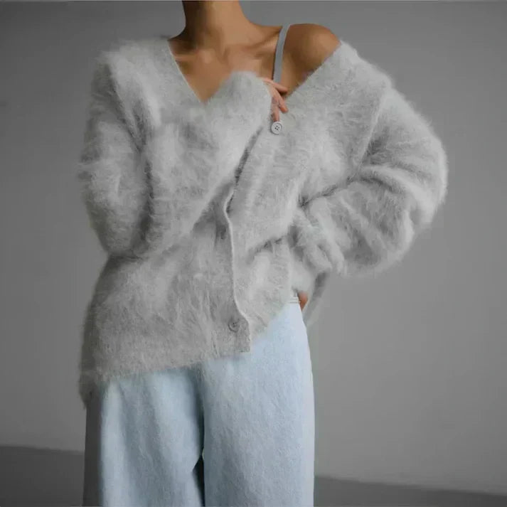 Oversized Zachte Dames Fluffy Cardigan met Knopen