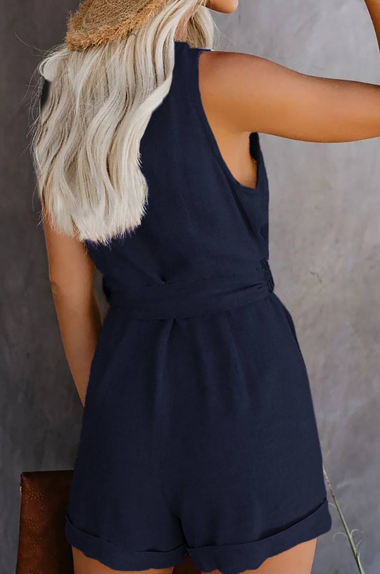 Hazel | Linnen Playsuit met Strikdetail