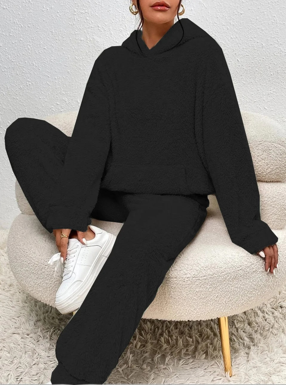 Comfortabele Zachte Teddy Jas Dames Loungewear Set met Hoodie