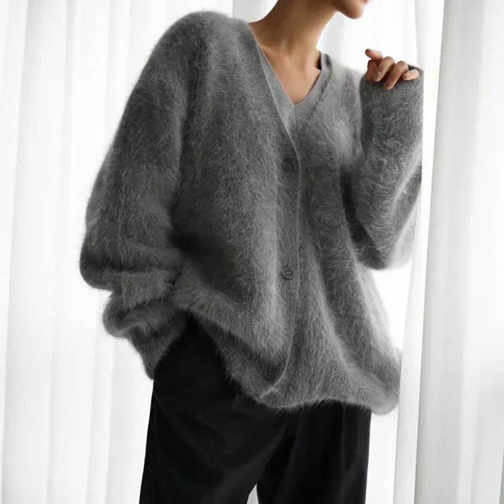 Oversized Zachte Dames Fluffy Cardigan met Knopen