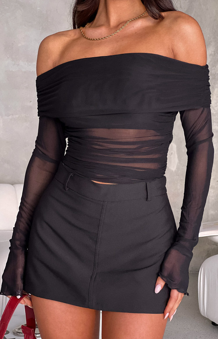 Sky | Mesh Off-Shoulder Top