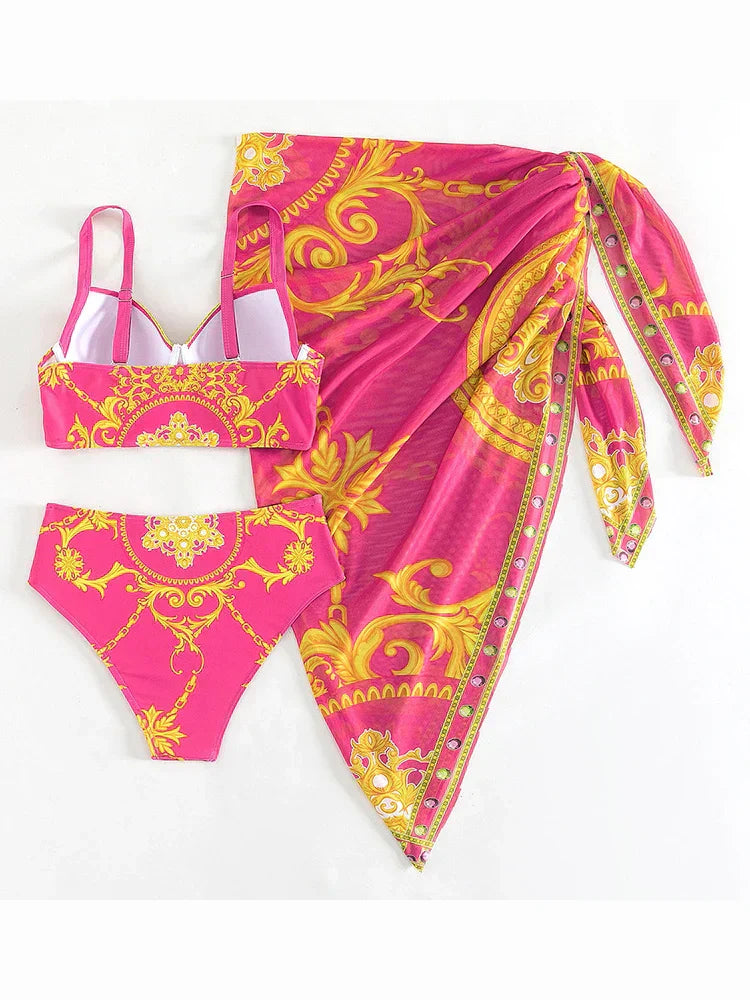 Carla | 3-delige Hoge Taille Rok Bikini Set