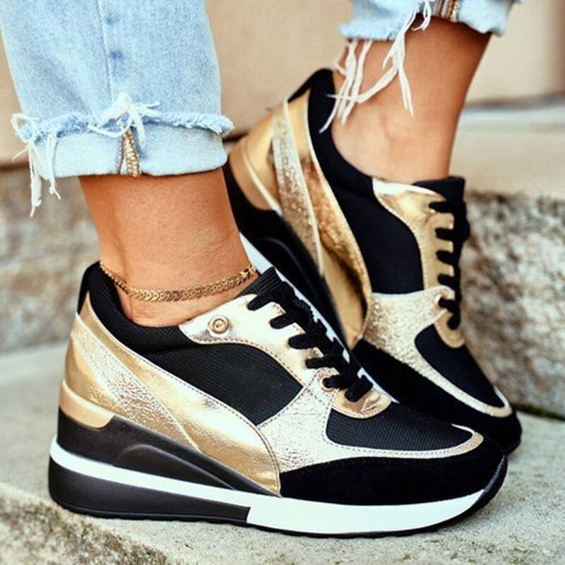 Keona | Trendy Plateau Sneakers met Glanzende Touch