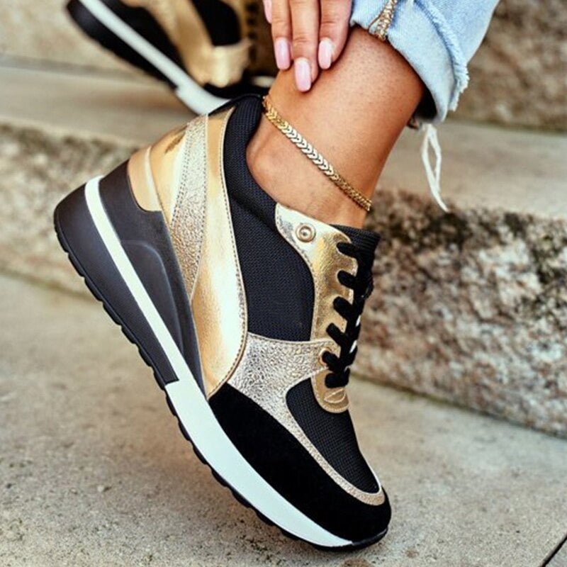 Keona | Trendy Plateau Sneakers met Glanzende Touch