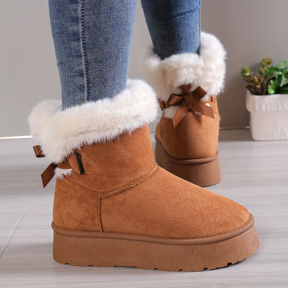 Warme Comfortabele Dames Enkellaarsjes met Faux Fur