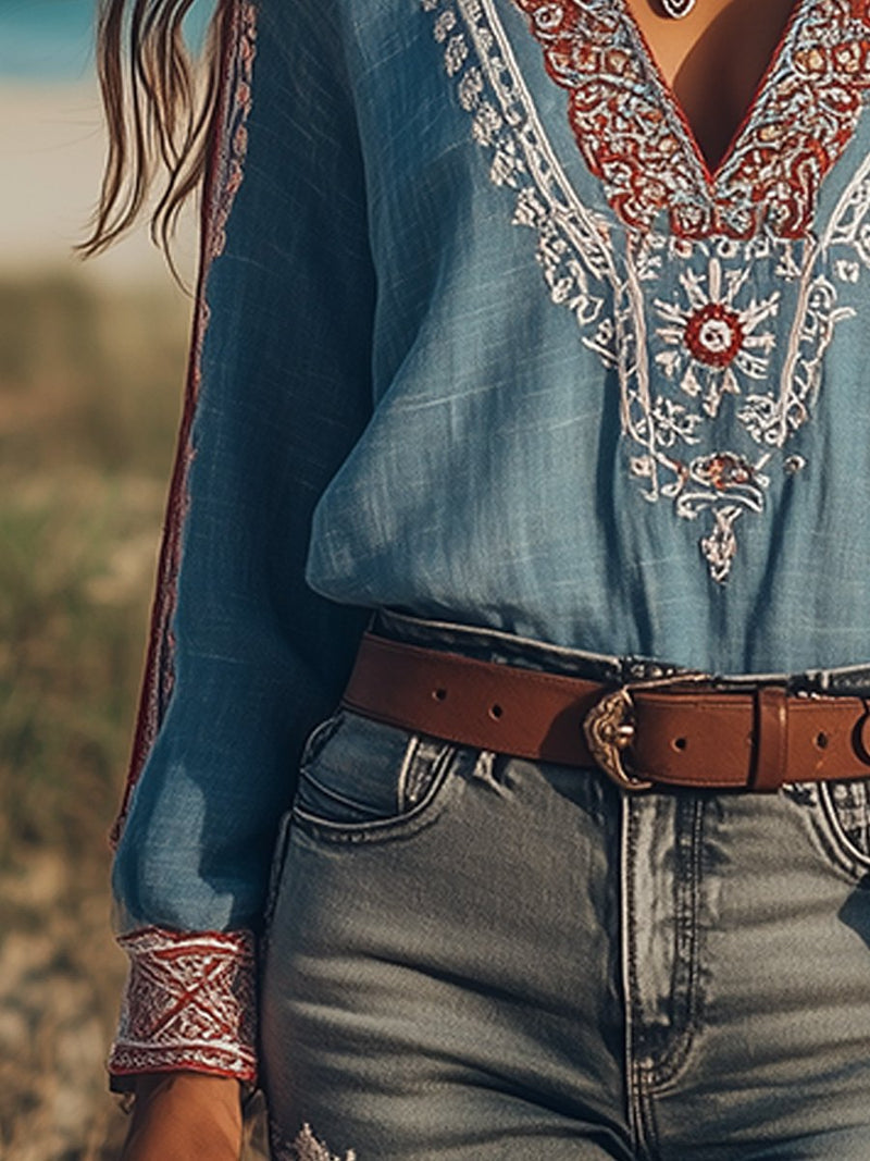 Hannie | Boho-Inspirerende Blouse met Gedetailleerde Borduursels