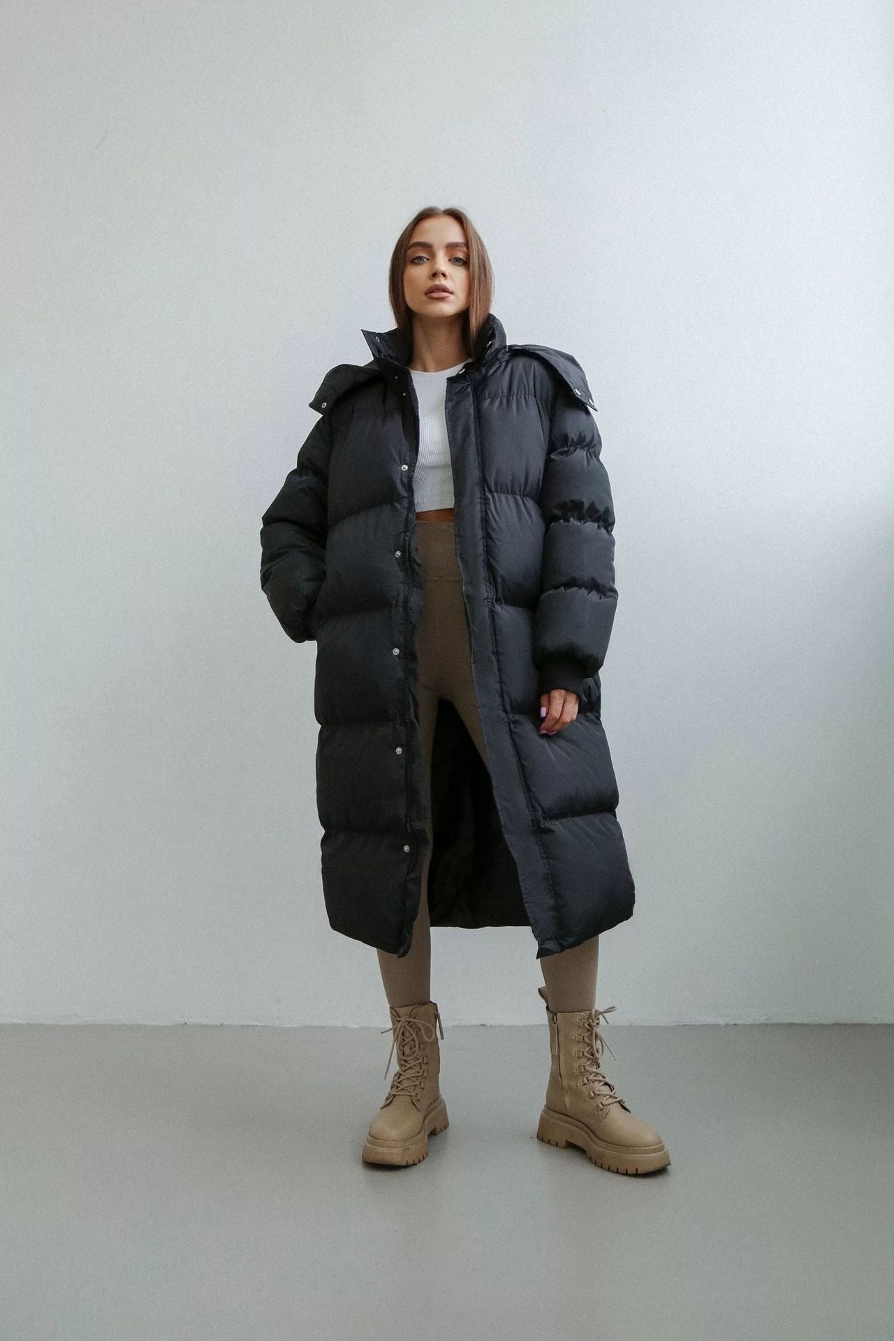 Lange Warme Oversized Dames Puffer Jas met Capuchon