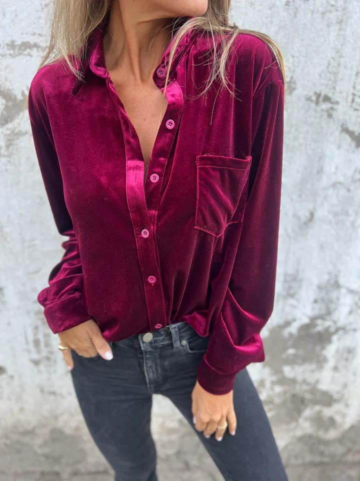 Esther | Velvet Button-Up Blouse