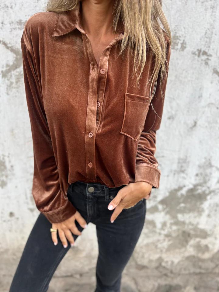 Esther | Velvet Button-Up Blouse