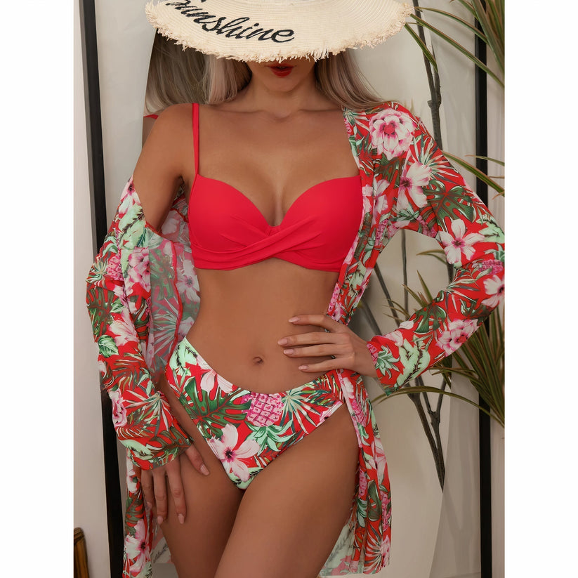 Lara | Drie Delige Bikini Set Met Bloemenprint