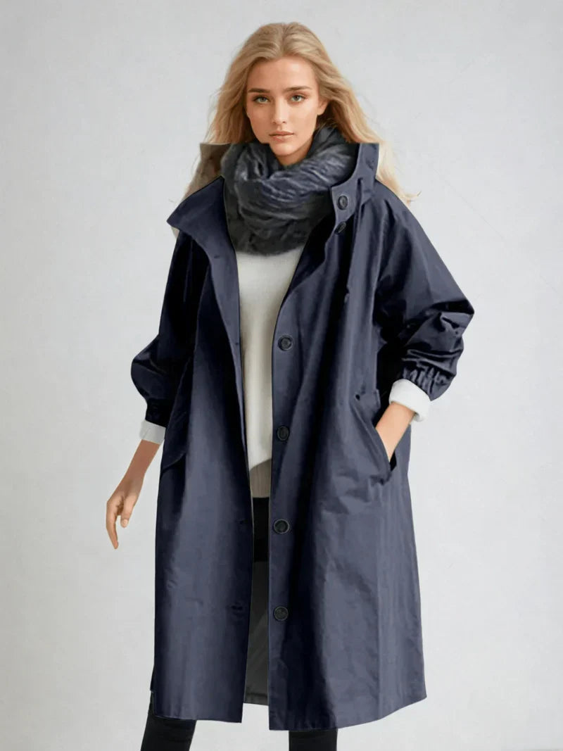 Elegante Lange Dames Regenjas Met Capuchon
