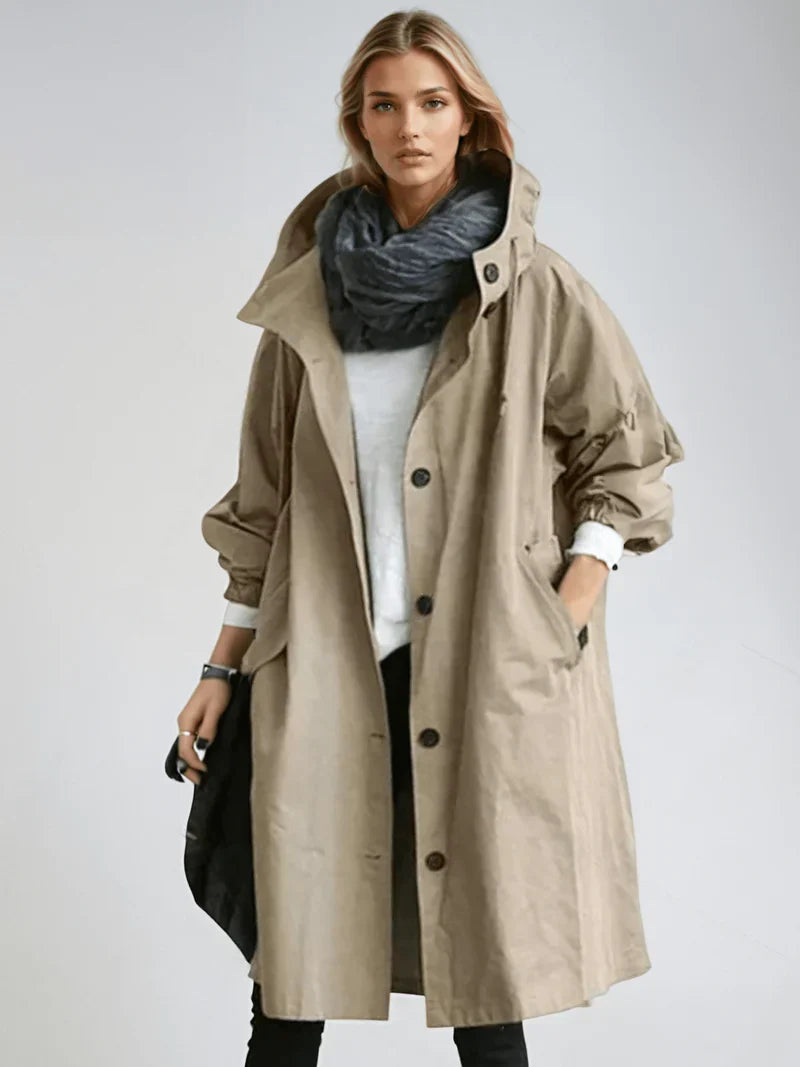 Elegante Lange Dames Regenjas Met Capuchon