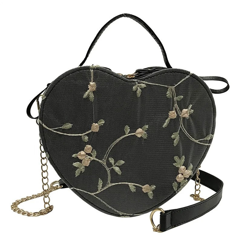 Lanza | Hartvormige Crossbody met Bloemenborduursel