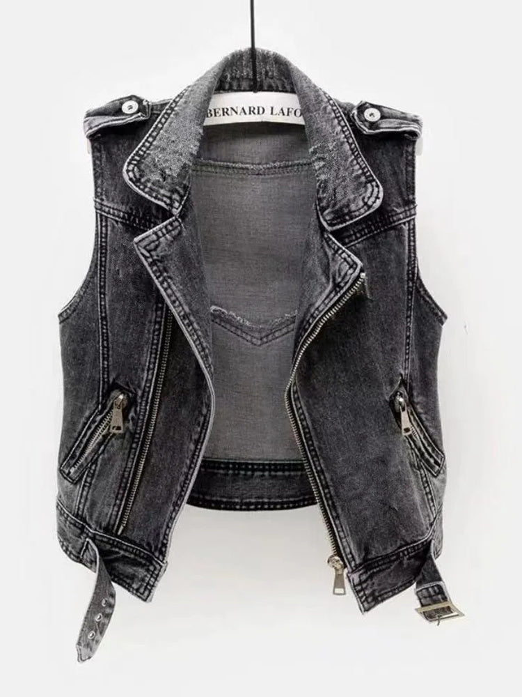 Alcee | Stoer Denim Mouwloos Bikerjack