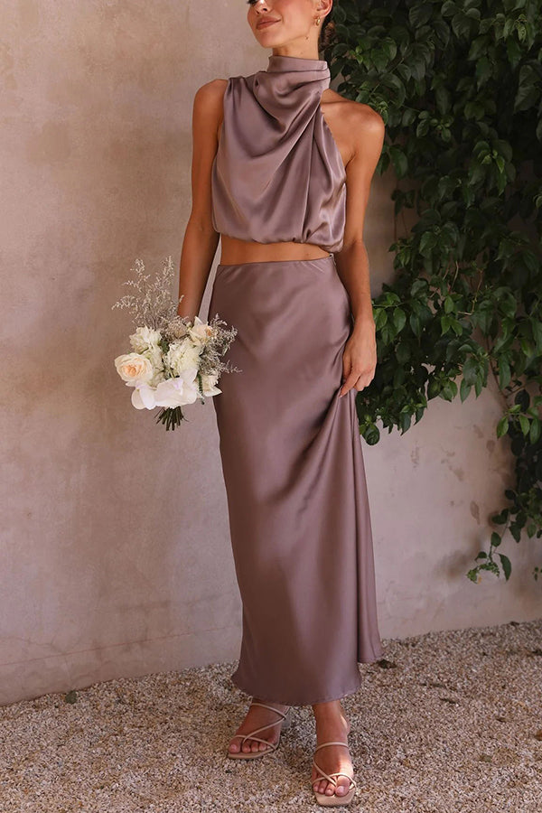 Parin | Satijnen Co-ord Set met Haltertop en Maxi Rok