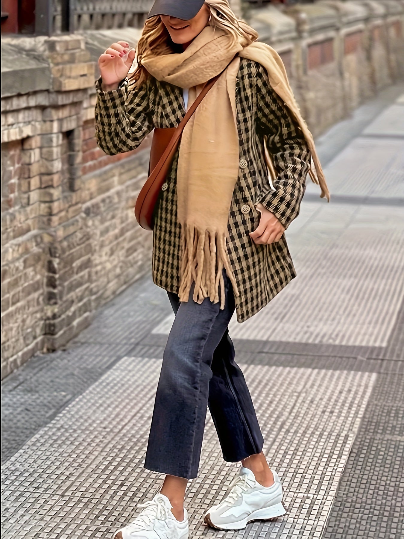 Stijlvolle gestructureerde dames blazer met chique ruitdessin
