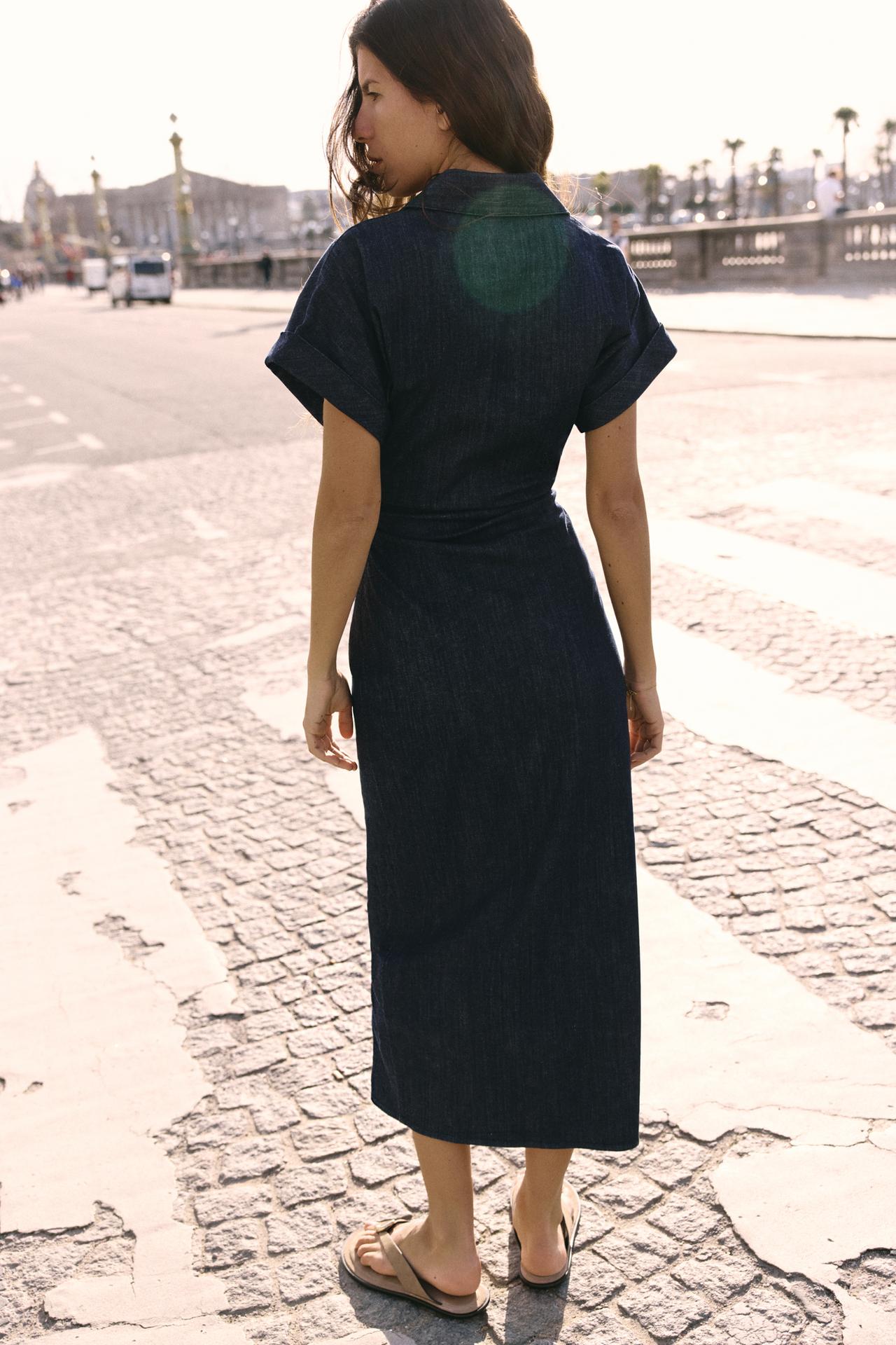 Victoria | Donkerblauwe Denim Jurk - Midi