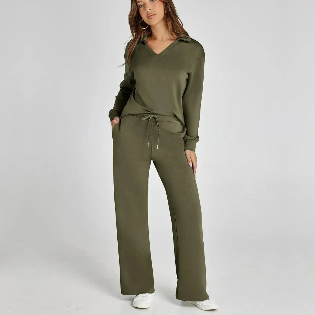 Stijlvolle Dames Loungewear Set met Wijde Pijpen