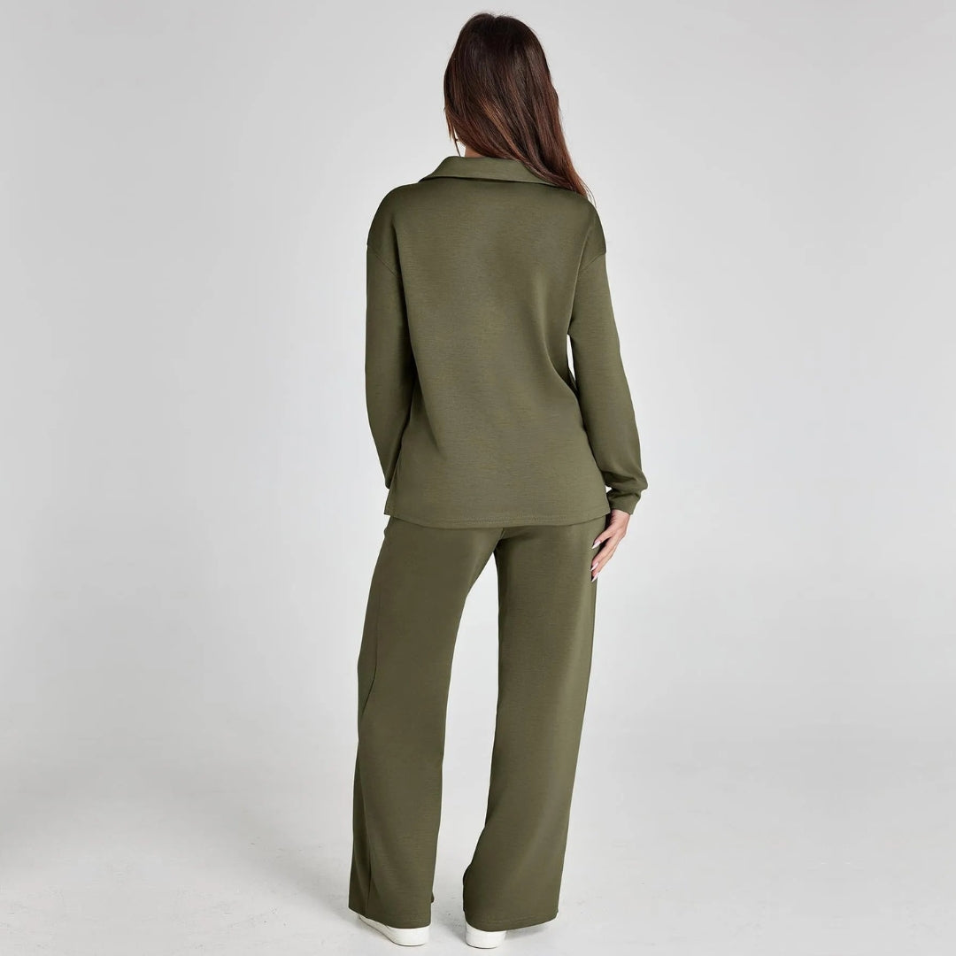 Stijlvolle Dames Loungewear Set met Wijde Pijpen
