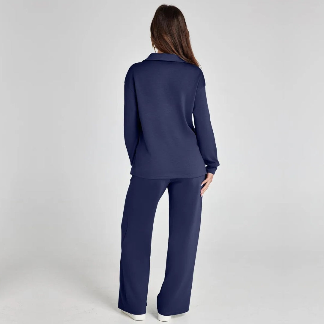 Stijlvolle Dames Loungewear Set met Wijde Pijpen