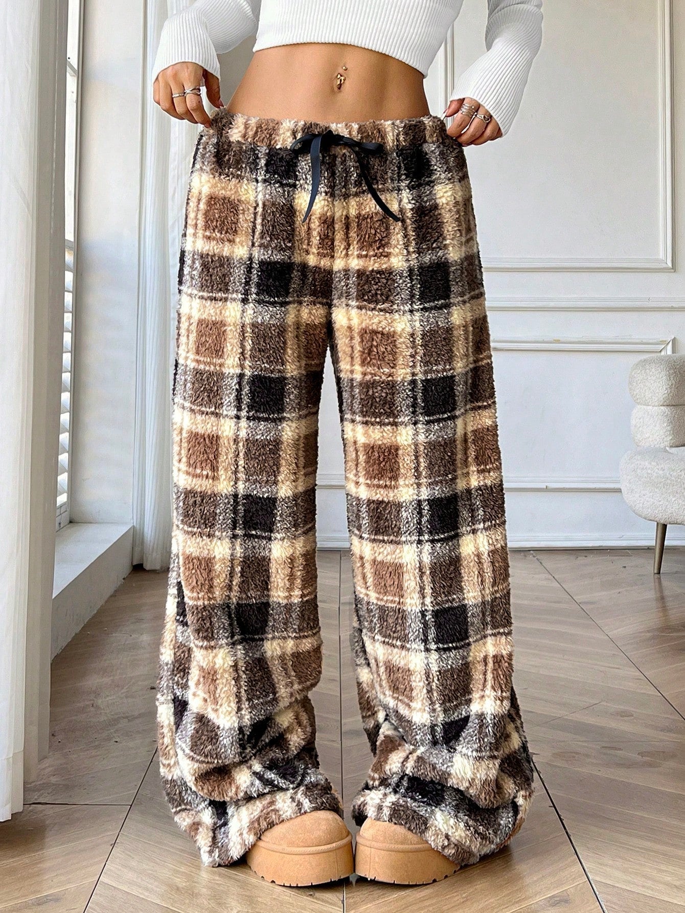 Khiara | Zachte Fleece Broek met Ruitmotief