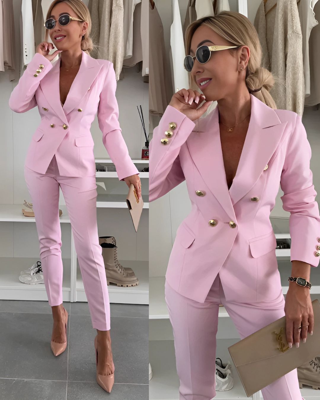 Elegante dames set met chique knopen blazer