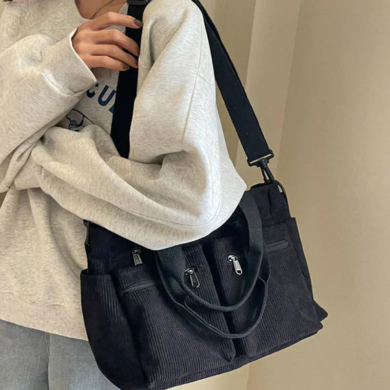 Lorenza | Corduroy Schoudertas met Multifunctionele Vakken